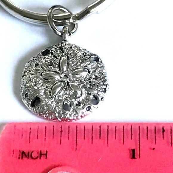 Sand Dollar Keychain Keyring Zipper Pull Purse Charm Silver Tone Sea Life Shell - Picture 7 of 8